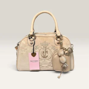 s-l1600 1 NWT Juicy Couture Sparkle Royal Satchel Buff Beige Velour Handbag Purse